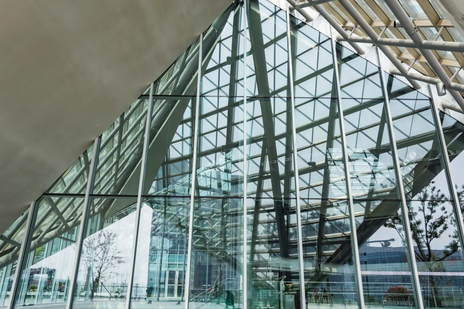 A large security building glasses with glazing film in it
