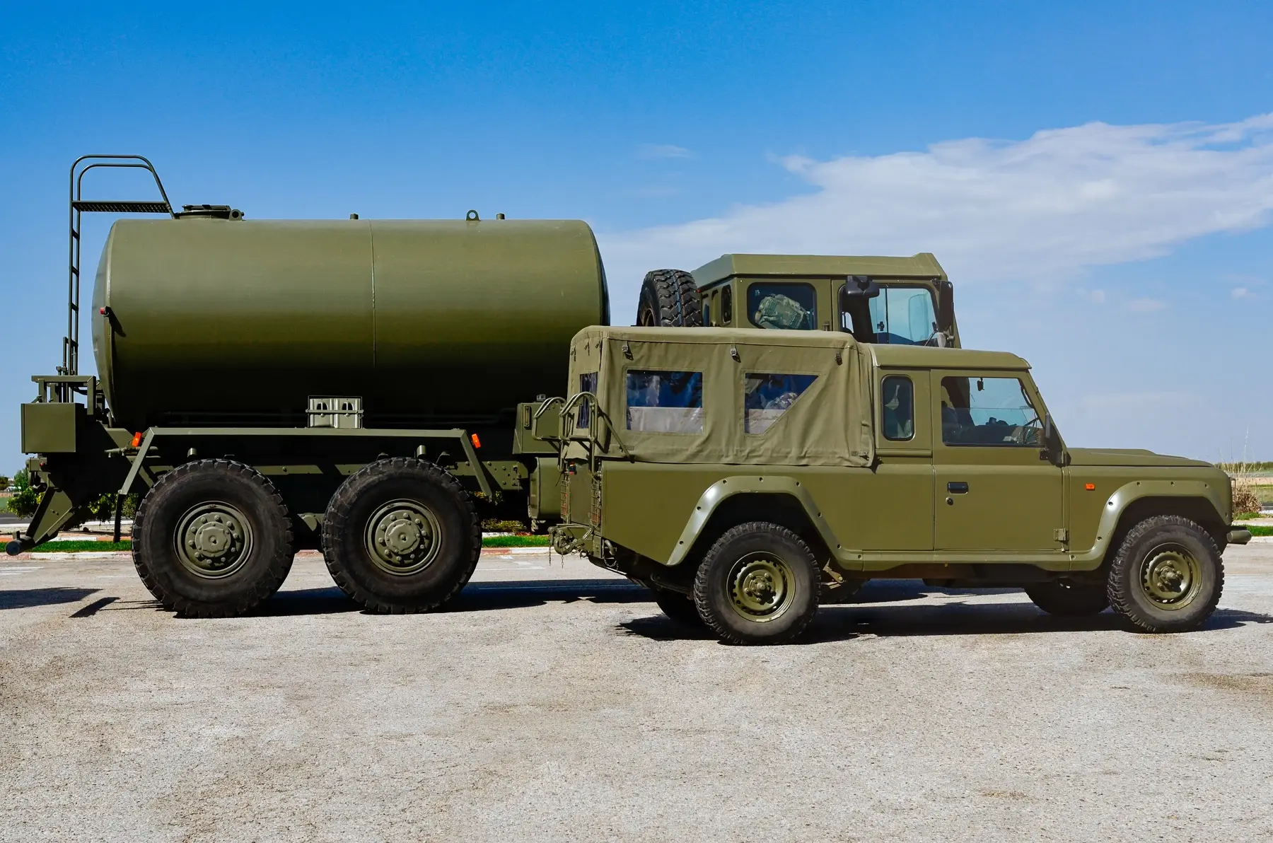 The military vehicles with glazing film