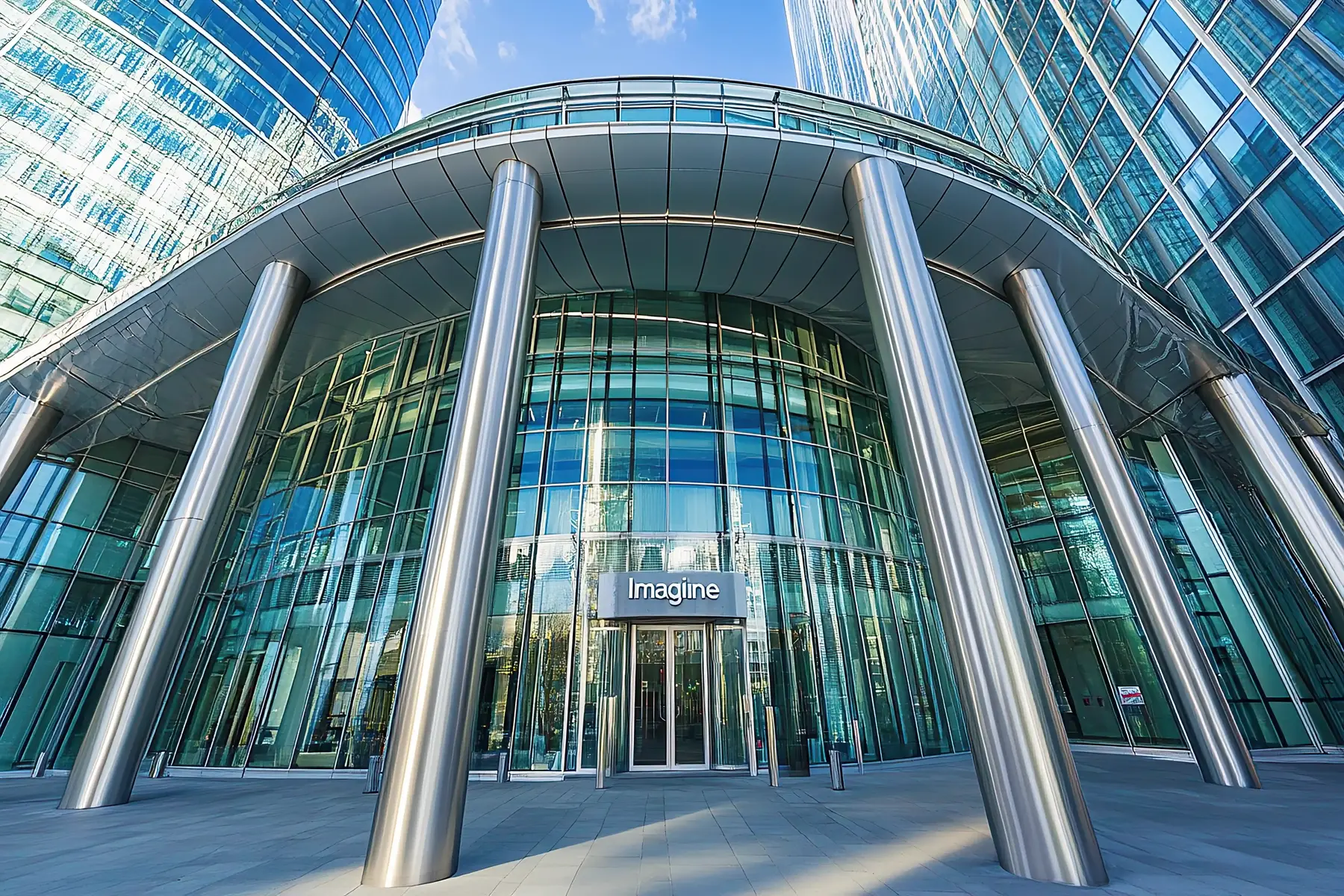 A large building interior with security glass installed