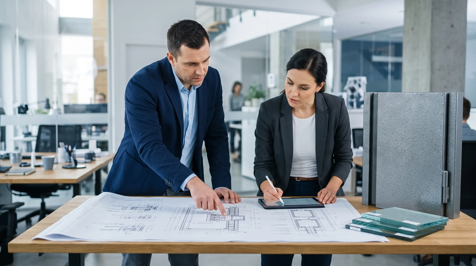 The team members planning on the new ballistic glass